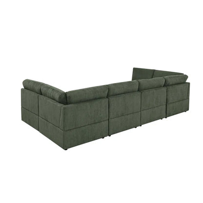 U-Shape Sectional Sofa: 8 - Piece Corduroy Sectional(Green Corduroy)