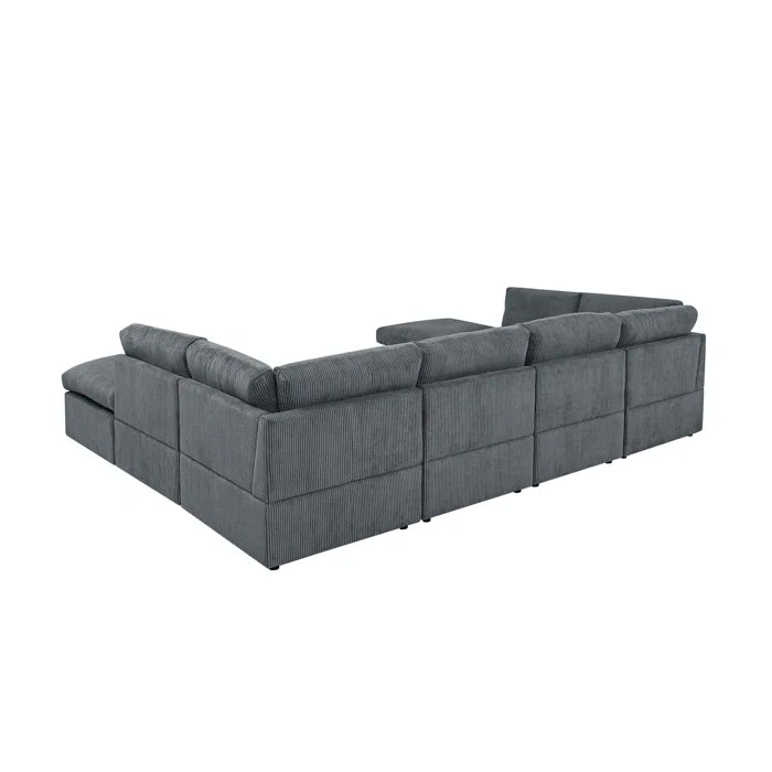 U-Shape Sectional Sofa: 8 - Piece Corduroy Sectional(Dark Gray Corduroy)