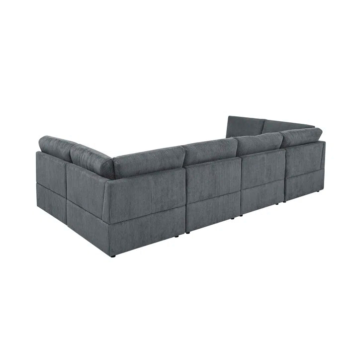 U-Shape Sectional Sofa: 8 - Piece Corduroy Sectional(Dark Gray Corduroy)