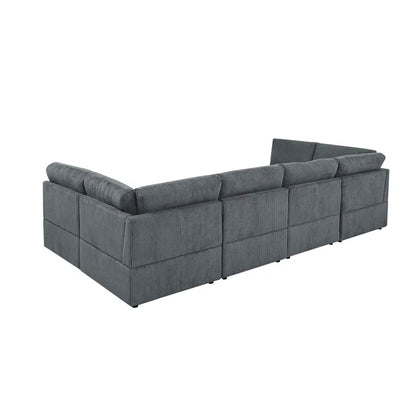 U-Shape Sectional Sofa: 8 - Piece Corduroy Sectional(Dark Gray Corduroy)