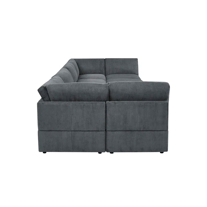 U-Shape Sectional Sofa: 8 - Piece Corduroy Sectional(Dark Gray Corduroy)