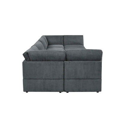 U-Shape Sectional Sofa: 8 - Piece Corduroy Sectional(Dark Gray Corduroy)