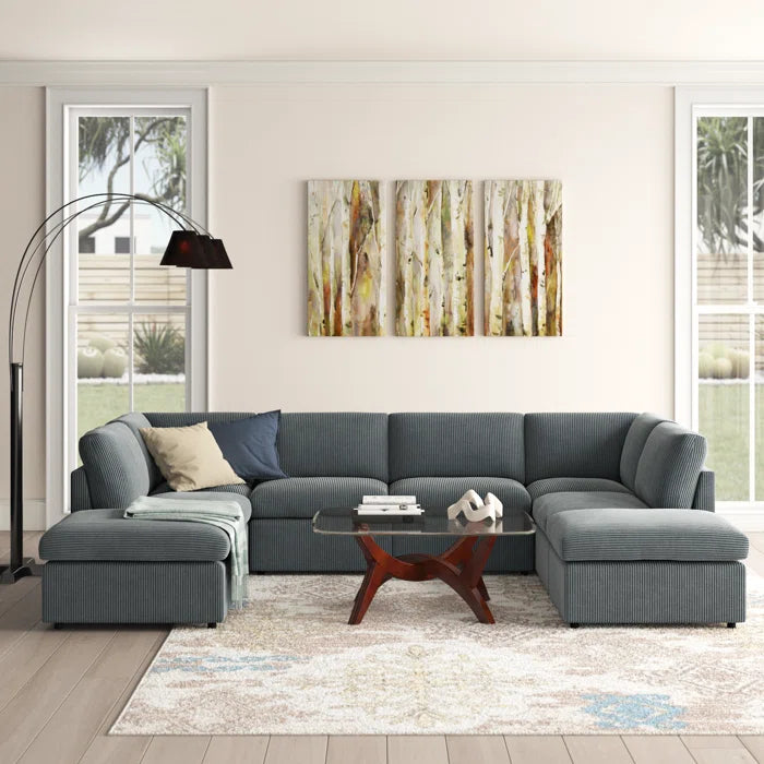 U-Shape Sectional Sofa: 8 - Piece Corduroy Sectional(Dark Gray Corduroy)