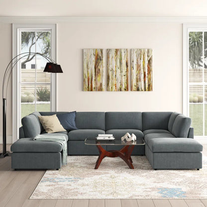 U-Shape Sectional Sofa: 8 - Piece Corduroy Sectional(Dark Gray Corduroy)