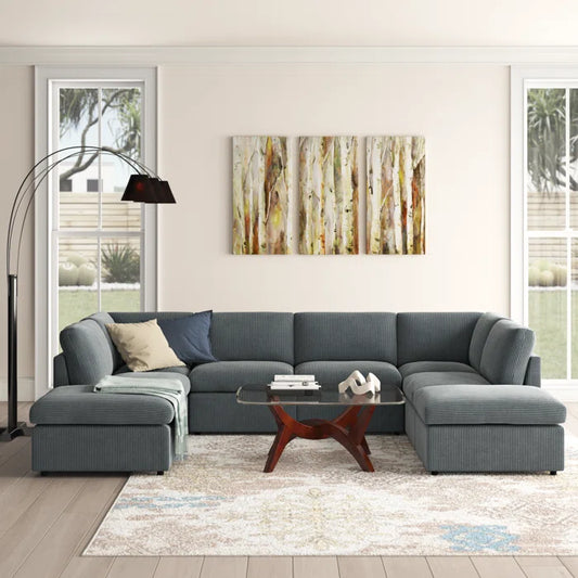 U-Shape Sectional Sofa: 8 - Piece Corduroy Sectional(Dark Gray Corduroy)