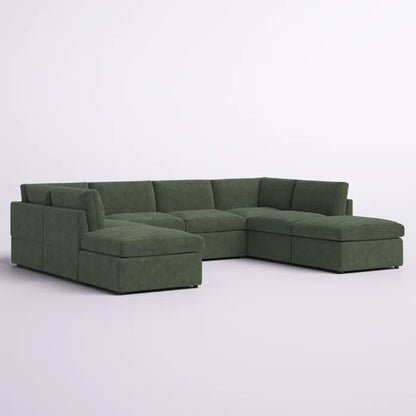 U-Shape Sectional Sofa: 8 - Piece Corduroy Sectional(Green Corduroy)