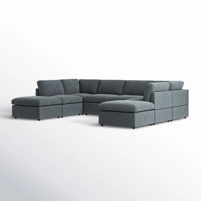 U-Shape Sectional Sofa: 8 - Piece Corduroy Sectional(Dark Gray Corduroy)