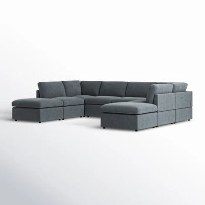 U-Shape Sectional Sofa: 8 - Piece Corduroy Sectional(Dark Gray Corduroy)