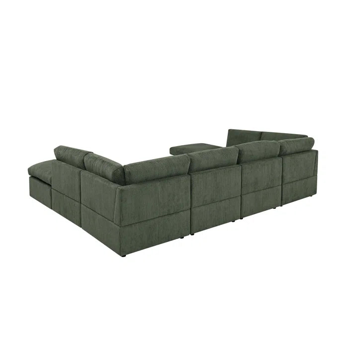 U-Shape Sectional Sofa: 8 - Piece Corduroy Sectional(Green Corduroy)