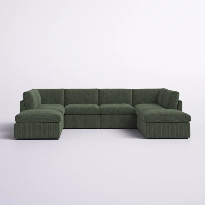 U-Shape Sectional Sofa: 8 - Piece Corduroy Sectional(Green Corduroy)