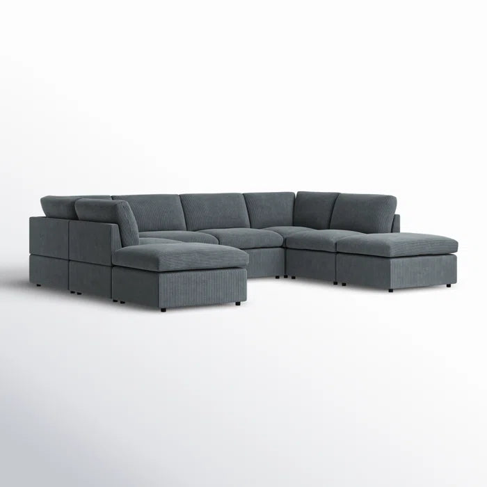 U-Shape Sectional Sofa: 8 - Piece Corduroy Sectional(Dark Gray Corduroy)
