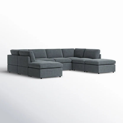 U-Shape Sectional Sofa: 8 - Piece Corduroy Sectional(Dark Gray Corduroy)