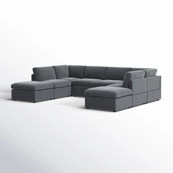 U-Shape Sectional Sofa: 8 - Piece Corduroy Sectional(Dark Gray Corduroy)