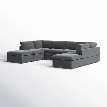U-Shape Sectional Sofa: 8 - Piece Corduroy Sectional(Dark Gray Corduroy)