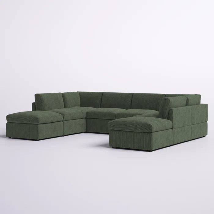 U-Shape Sectional Sofa: 8 - Piece Corduroy Sectional(Green Corduroy)