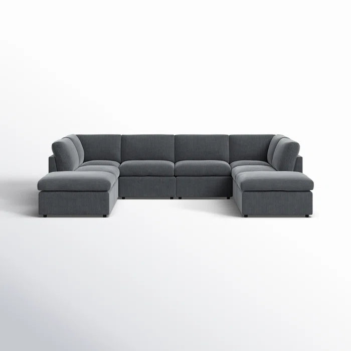U-Shape Sectional Sofa: 8 - Piece Corduroy Sectional(Dark Gray Corduroy)