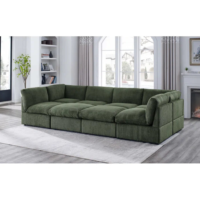 U-Shape Sectional Sofa: 8 - Piece Corduroy Sectional(Green Corduroy)