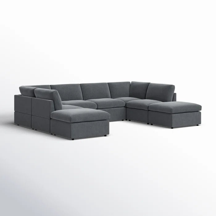 U-Shape Sectional Sofa: 8 - Piece Corduroy Sectional(Dark Gray Corduroy)