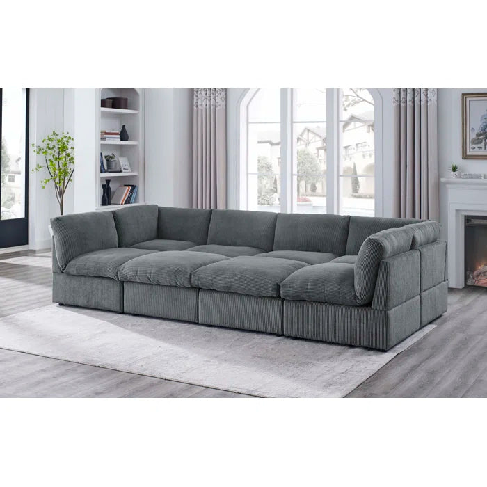 U-Shape Sectional Sofa: 8 - Piece Corduroy Sectional(Dark Gray Corduroy)