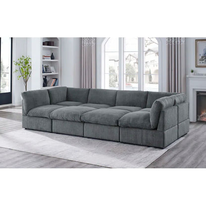 U-Shape Sectional Sofa: 8 - Piece Corduroy Sectional(Dark Gray Corduroy)