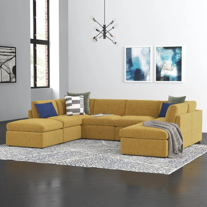 U-Shape Sectional Sofa: 8 - Piece Corduroy Sectional(Ginger Corduroy)