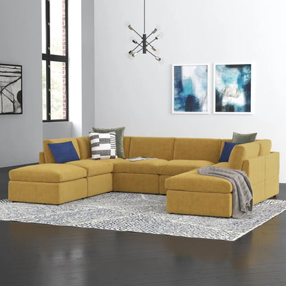 U-Shape Sectional Sofa: 8 - Piece Corduroy Sectional(Ginger Corduroy)