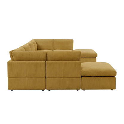 U-Shape Sectional Sofa: 8 - Piece Corduroy Sectional(Ginger Corduroy)