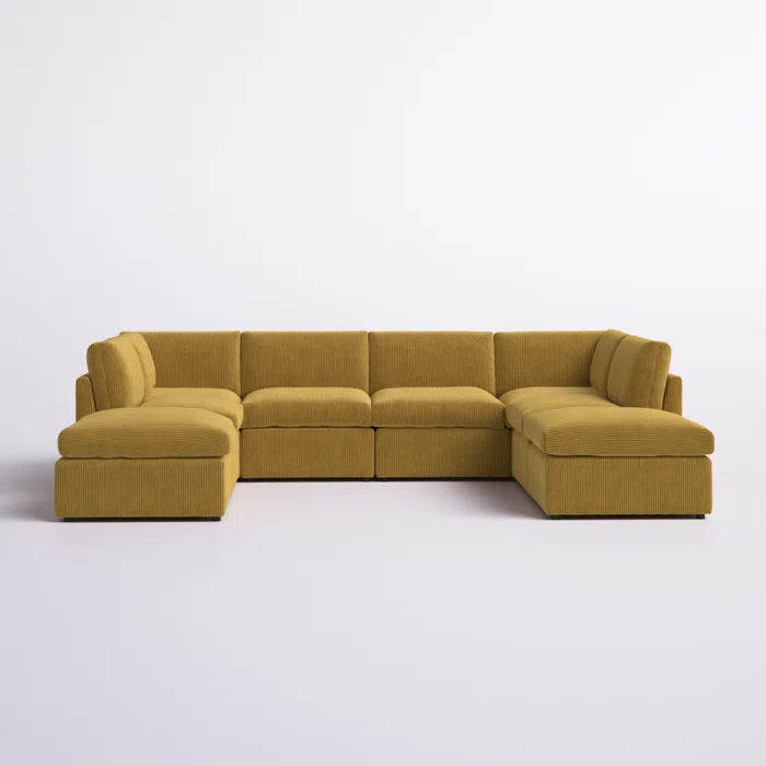 U-Shape Sectional Sofa: 8 - Piece Corduroy Sectional(Ginger Corduroy)
