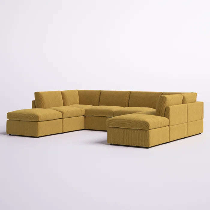 U-Shape Sectional Sofa: 8 - Piece Corduroy Sectional(Ginger Corduroy)