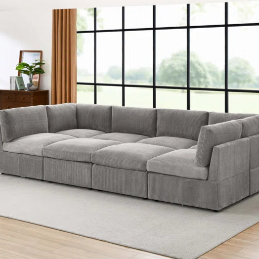 U-Shape Sectional Sofa: 8 - Piece Corduroy Sectional(Light Gray Corduroy)