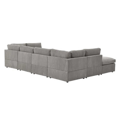 U-Shape Sectional Sofa: 8 - Piece Corduroy Sectional(Light Gray Corduroy)