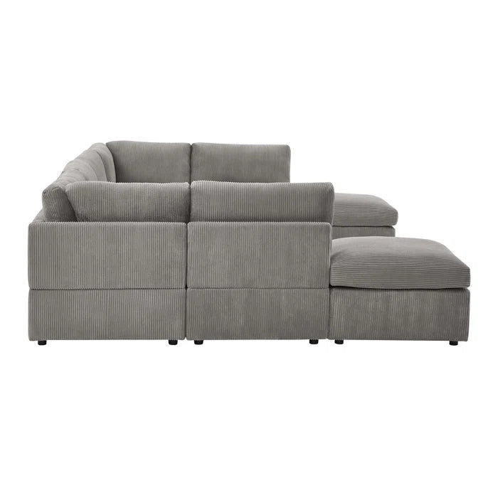 U-Shape Sectional Sofa: 8 - Piece Corduroy Sectional(Light Gray Corduroy)