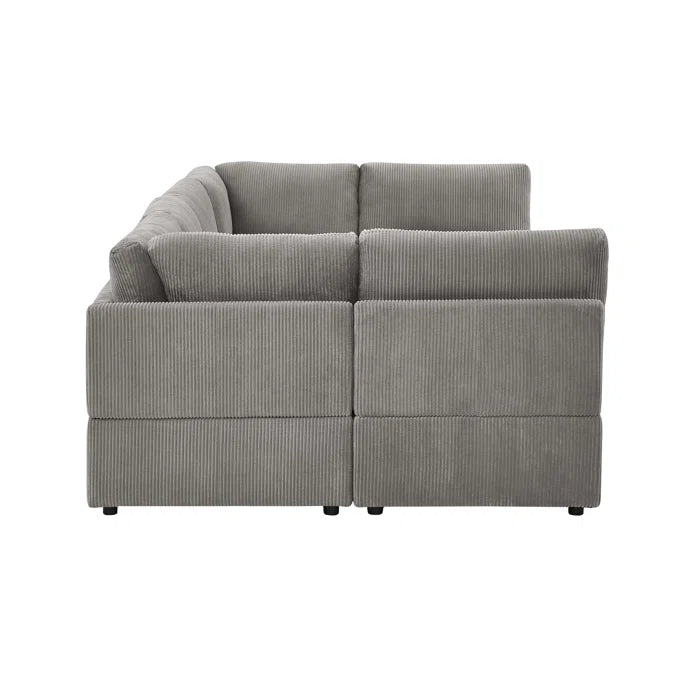 U-Shape Sectional Sofa: 8 - Piece Corduroy Sectional(Light Gray Corduroy)
