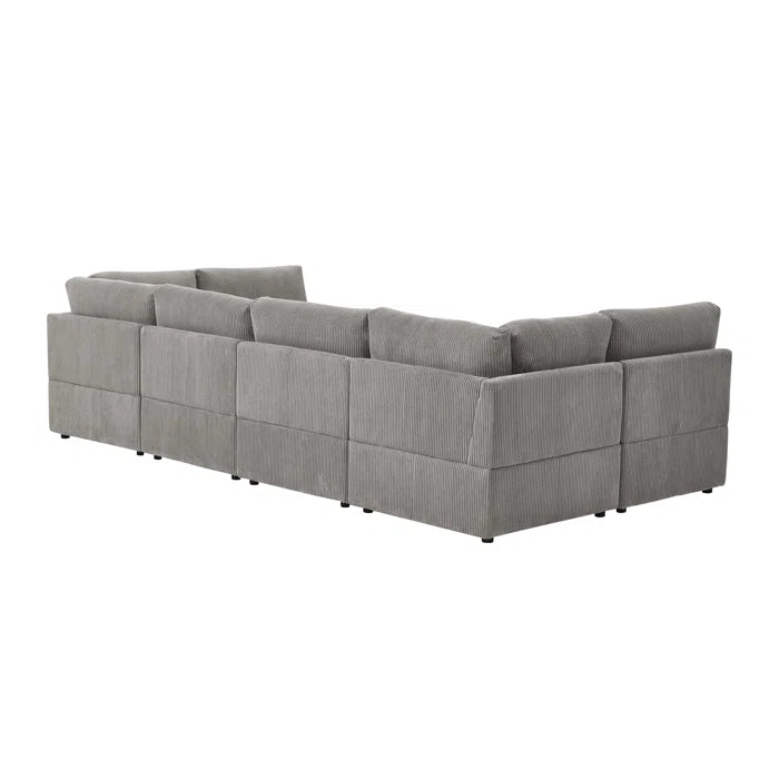U-Shape Sectional Sofa: 8 - Piece Corduroy Sectional(Light Gray Corduroy)