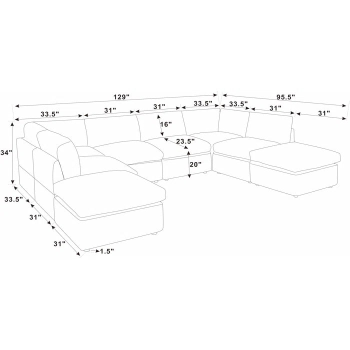 U-Shape Sectional Sofa: 8 - Piece Corduroy Sectional(Light Gray Corduroy)