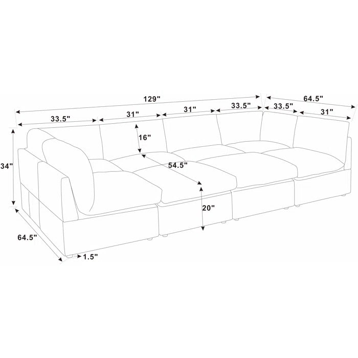 U-Shape Sectional Sofa: 8 - Piece Corduroy Sectional(Light Gray Corduroy)