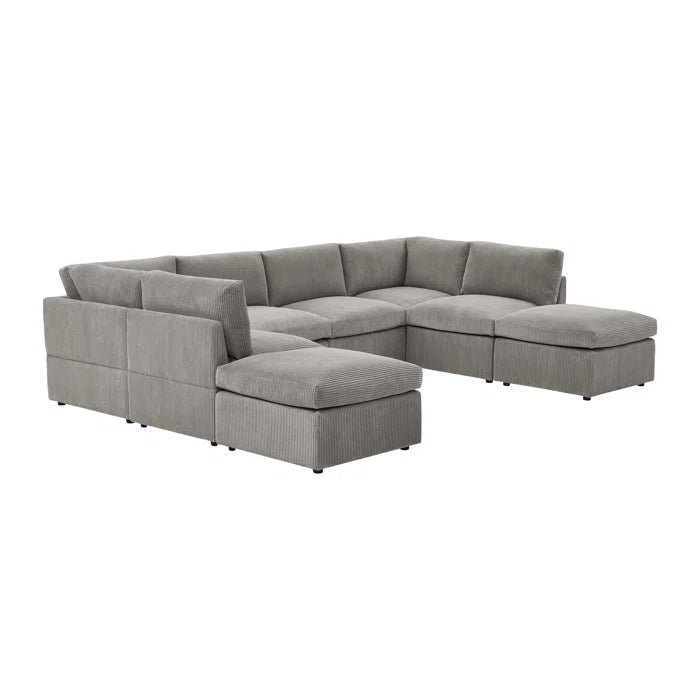 U-Shape Sectional Sofa: 8 - Piece Corduroy Sectional(Light Gray Corduroy)