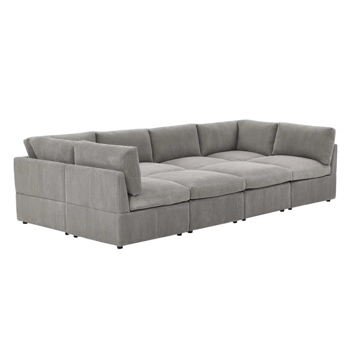 U-Shape Sectional Sofa: 8 - Piece Corduroy Sectional(Light Gray Corduroy)