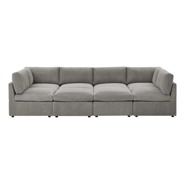 U-Shape Sectional Sofa: 8 - Piece Corduroy Sectional(Light Gray Corduroy)