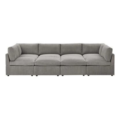 U-Shape Sectional Sofa: 8 - Piece Corduroy Sectional(Light Gray Corduroy)