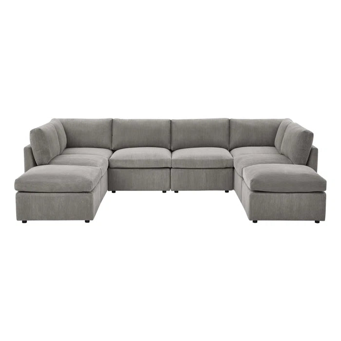 U-Shape Sectional Sofa: 8 - Piece Corduroy Sectional(Light Gray Corduroy)