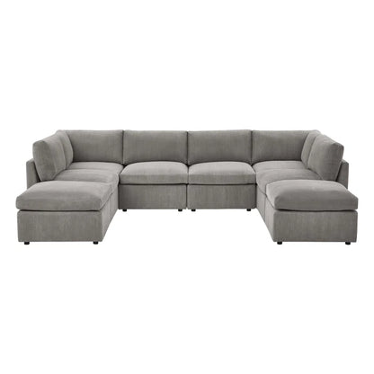 U-Shape Sectional Sofa: 8 - Piece Corduroy Sectional(Light Gray Corduroy)