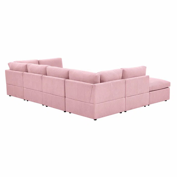 U-Shape Sectional Sofa: 8 - Piece Corduroy Sectional(Pink Corduroy)