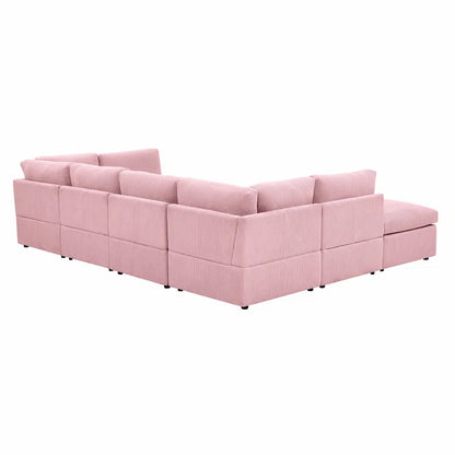 U-Shape Sectional Sofa: 8 - Piece Corduroy Sectional(Pink Corduroy)