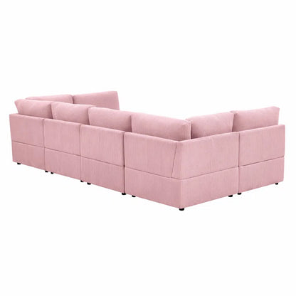U-Shape Sectional Sofa: 8 - Piece Corduroy Sectional(Pink Corduroy)