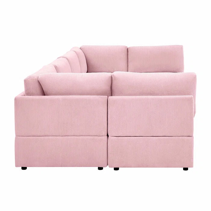 U-Shape Sectional Sofa: 8 - Piece Corduroy Sectional(Pink Corduroy)