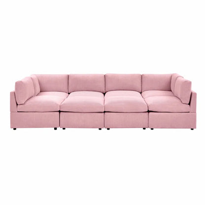 U-Shape Sectional Sofa: 8 - Piece Corduroy Sectional(Pink Corduroy)