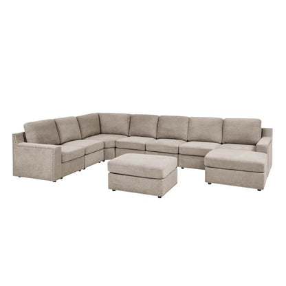 8 Seater Sofa: 8 - Piece Reversible Modular Upholstered Sectional Sofa(Camel Polyester)