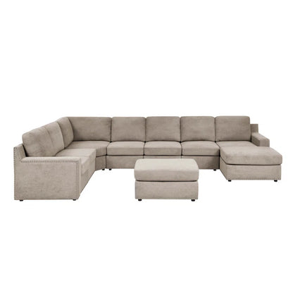 8 Seater Sofa: 8 - Piece Reversible Modular Upholstered Sectional Sofa(Camel Polyester)
