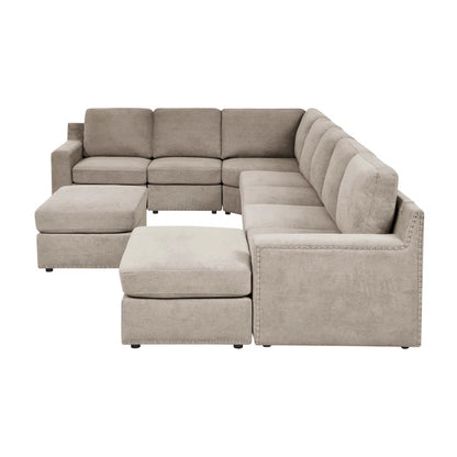 8 Seater Sofa: 8 - Piece Reversible Modular Upholstered Sectional Sofa(Camel Polyester)